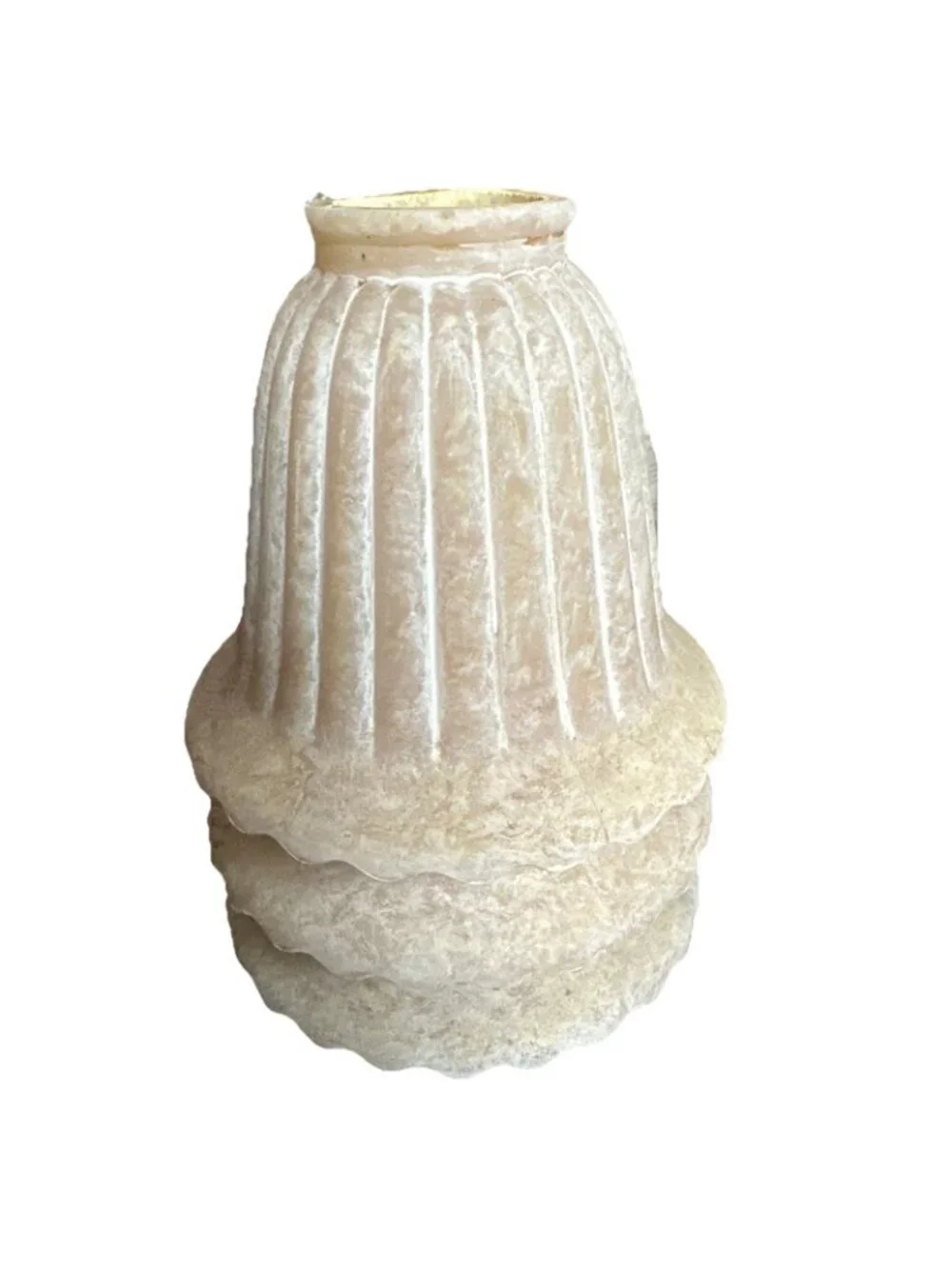 Vintage Fitted Glass Bell Shades Three Beige Marble Painted Ribbed Scalloped